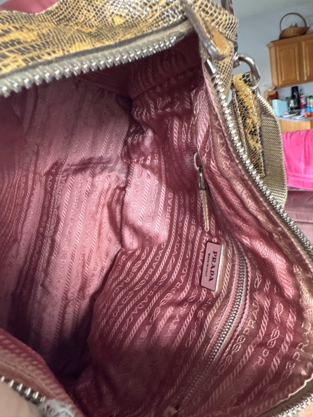 Prada Tessuto Ouverture Burgundy Nylon Lizard Leather Satchel/Shoulder Bag w/COA - Picture 10 of 12